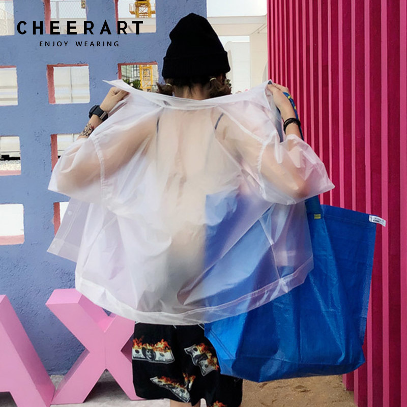 Rain-Proof Streetwear Transparent Shirt Women Summer Cardigan See Through Tops And Blouses PVC Loose Top Femme 210427