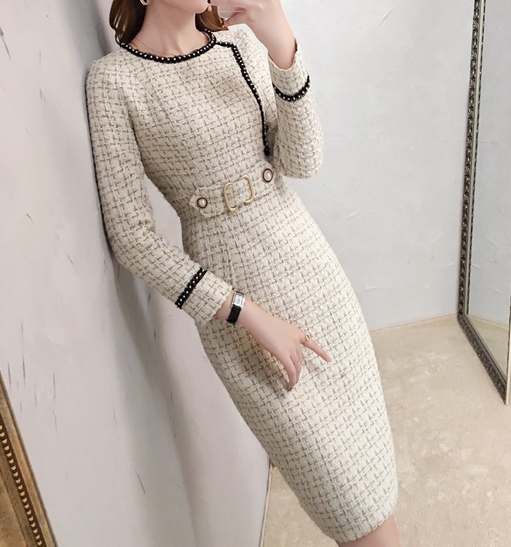 Arrival Winter Runway Long Sleeve Tweed Dress Autumn Women Elegant Ladies Office Vintage CasuNal Slim Dresses Vestidos 210519