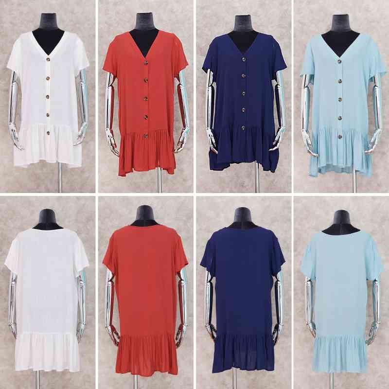 Tunic Cover-ups White Cotton Beach Mini Dress Summer Women Beachwear Sexy V-Neck Button Front Swimsuit Cover Up Q744 210420