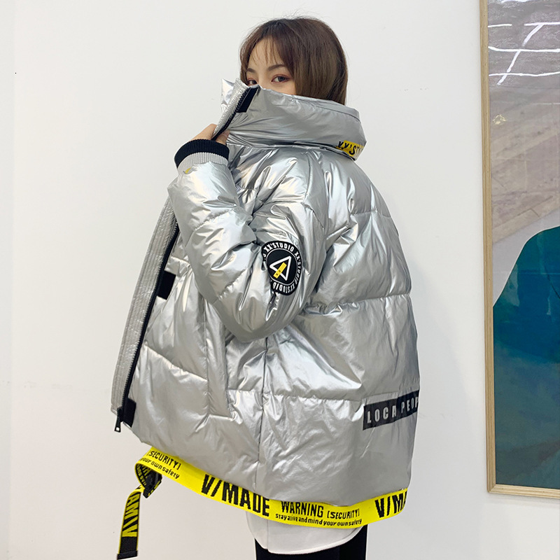 down Women's Korean version of the trendy silver shiny stand-up collar thickening short down female bread jacket, Black
down Women's Korean version of the trendy silver shiny stand-up collar thickening short down female bread jacket, Black
