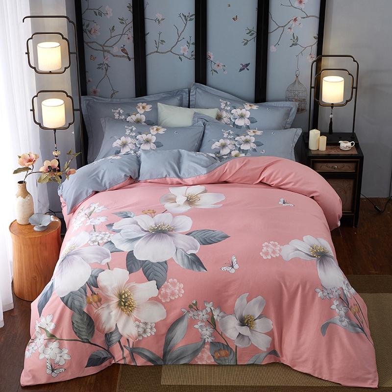 100% Cotton Bedding Set Flower Bed Linen 2021 Bohemia Style Duvet Cover+ Flat Sheet+Pillowcase 4pcs/set Super King Home Sets