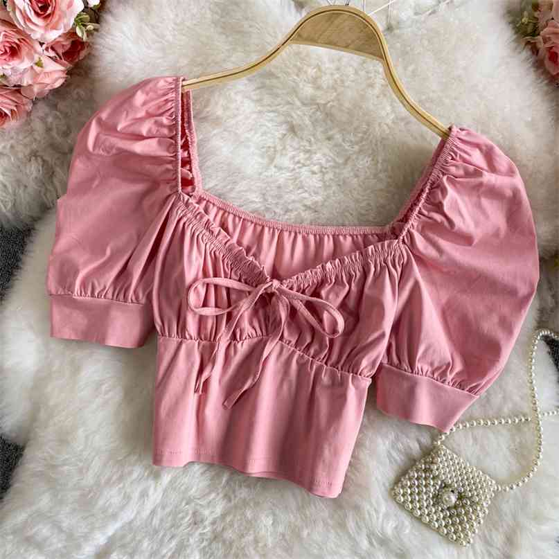 Women Puff Sleeve Crop Top Sexy Lace-up Ruched Square Collar Summer Shirt Slim Fit Casual Streetwear Solid Tops 210603, Yellow
Women Puff Sleeve Crop Top Sexy Lace-up Ruched Square Collar Summer Shirt Slim Fit Casual Streetwear Solid Tops 210603, Yellow