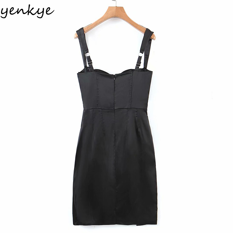 YENKYE Romantic Women Side Slits Club Party Sexy Dress Female Draped Asymmetric Slim Robe Summer Night Out Vestido 210515