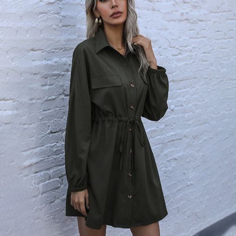 Spring Summer Mini Shirt Dress Women Drawstring Single Breasted Ladies Shirts Dresses A-line Long Sleeve Casual Fashion 210518, Khaki
Spring Summer Mini Shirt Dress Women Drawstring Single Breasted Ladies Shirts Dresses A-line Long Sleeve Casual Fashion 210518, Khaki