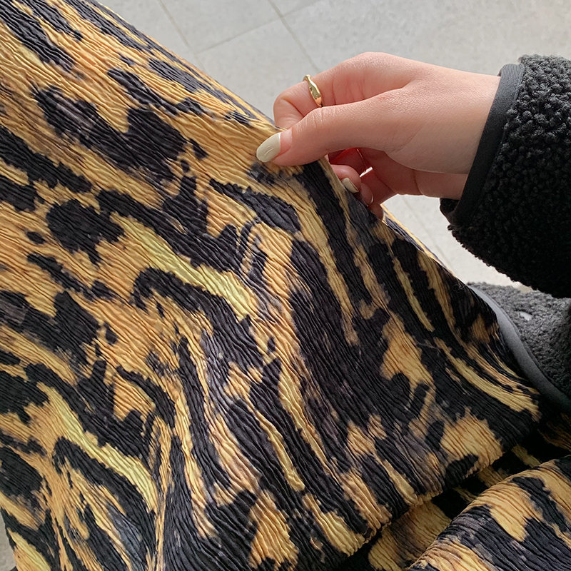 Printed High Waist Bottoming Pleated Chic Knitted Skirt Female OL Elegant Fashion Feminine Long Skirts Women 210421