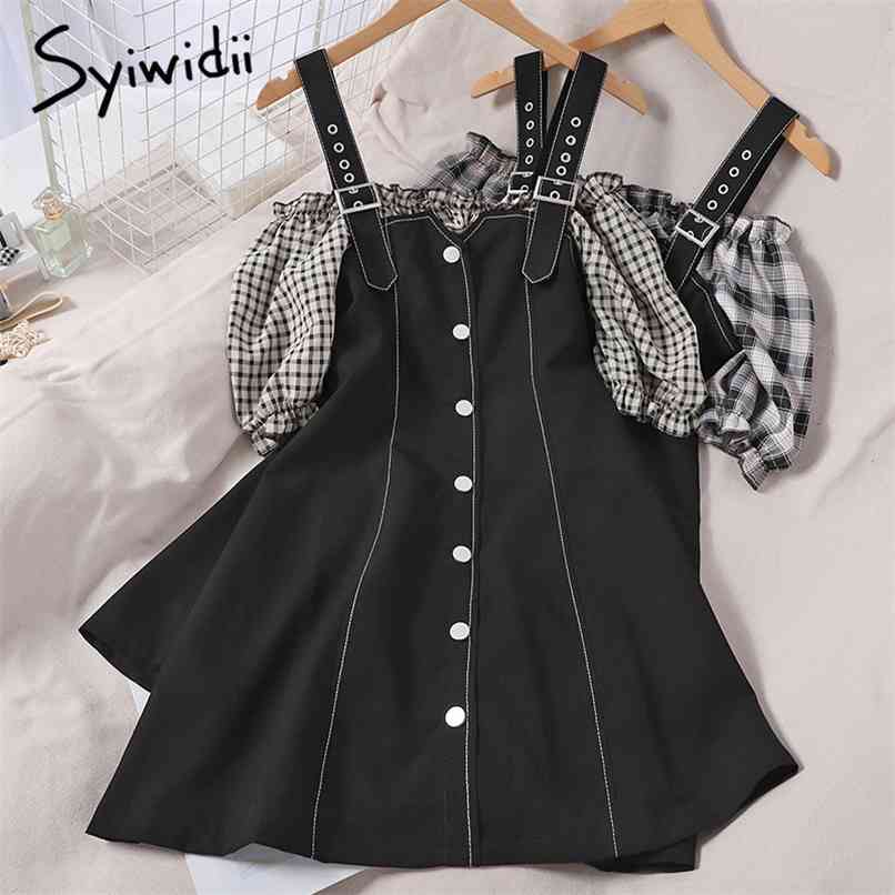 Fake 2 Piece Camis Dresses Women Contrase Color Spliced Slash Neck Plaid Puff Sleeve A-Line Summer Korean Fashion 210607, Small plaid
Fake 2 Piece Camis Dresses Women Contrase Color Spliced Slash Neck Plaid Puff Sleeve A-Line Summer Korean Fashion 210607, Small plaid