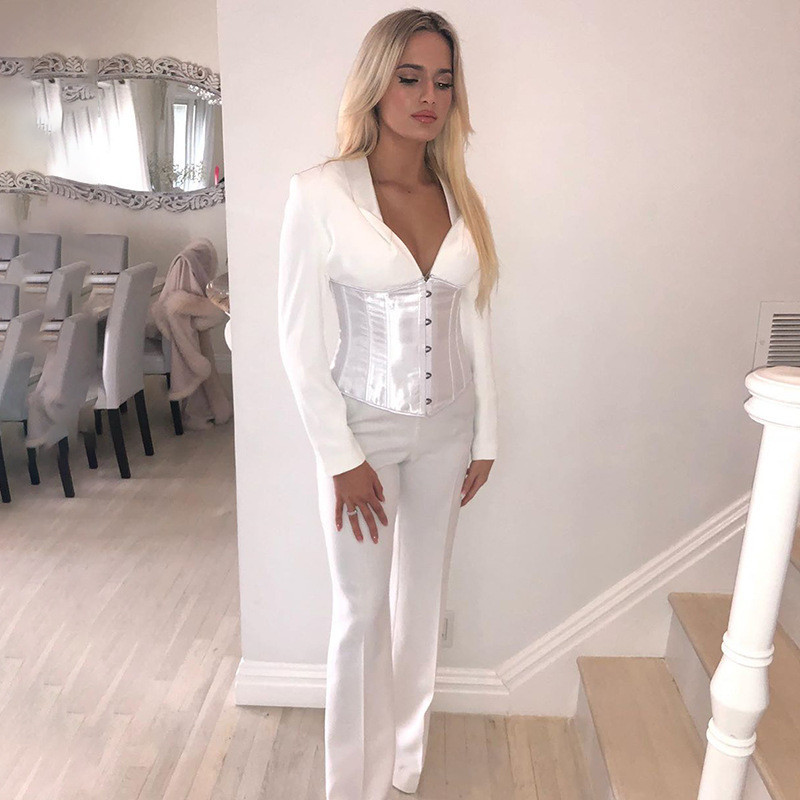 CNYISHE White Sexy Long Sleeve Shirts Women Button Lace Up Tops Elegant Black Corset T-shirts Autumn Womens Tops and Blusas 210419