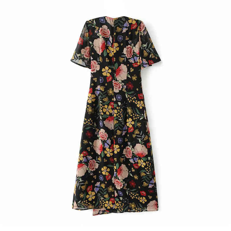 Chiffon Floral Print Boho Dresses Women V Neck Elegant Long Wrap Summer Short Sleeve Casual Beach Sundress 210515