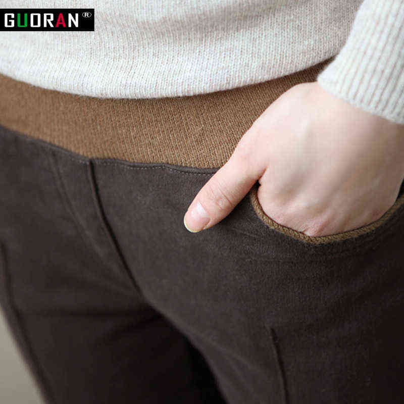 Winter warm women stretch high elastic waist casual cotton pants Plus size S-4XL thick fleece ladies patchwork pencil 211115