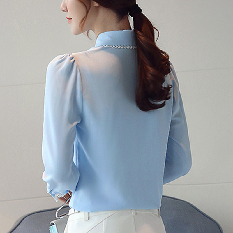 Blouse Women Spring Chiffon Shirt for Tops Button Solid Long Sleeve Ladies Lace Blusas Mujer De Moda 7962 50 210508