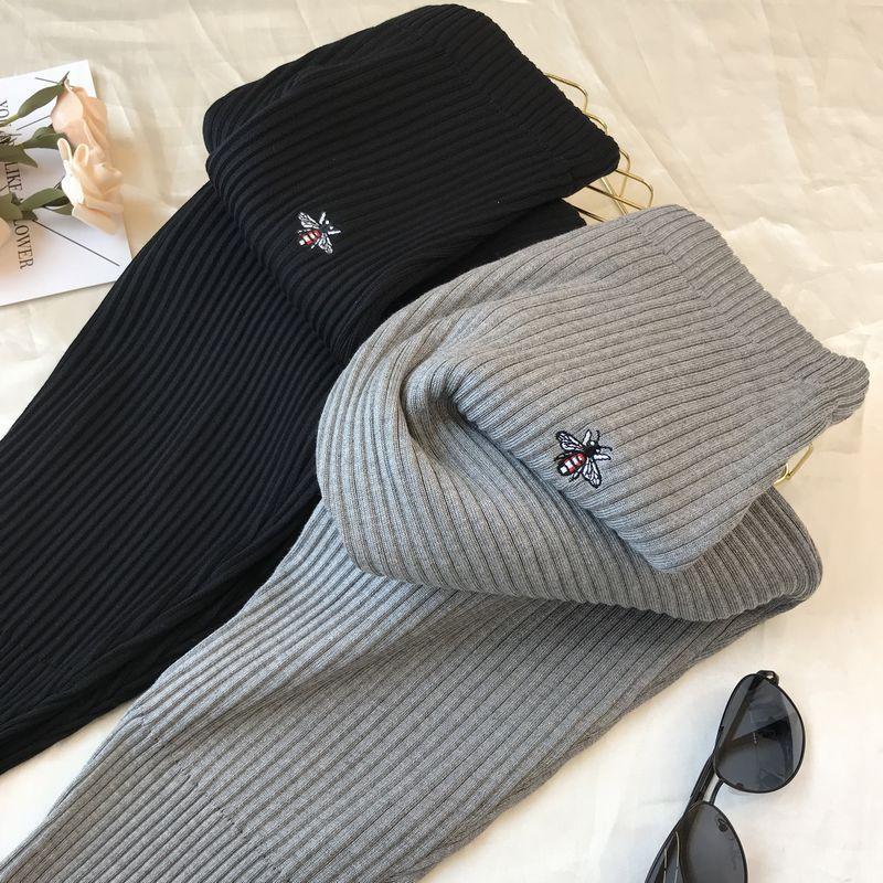 Nomikuma Causal Knitted Ankle Pants Korean Cartoon Embroidery Women Trousers Autumn Winter High Waist Sweater Pants 6C722 210427