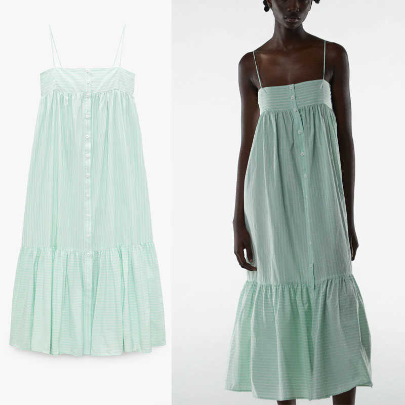 Za Striped Summer Dress Women Sleeveless Straps Backless Sexy Evening Dresses Woman Button Up Elastic Loose Pleat Dress 210602, Green
Za Striped Summer Dress Women Sleeveless Straps Backless Sexy Evening Dresses Woman Button Up Elastic Loose Pleat Dress 210602, Green
