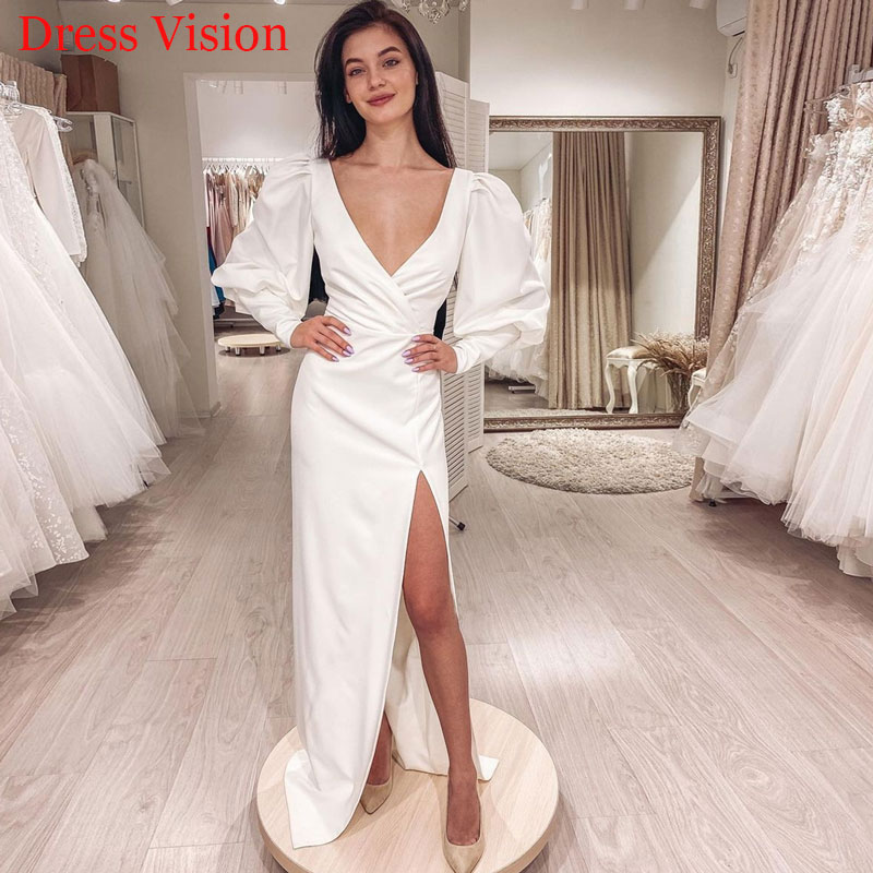Sexy V-neck Long Sleeves Wedding Dresses Vestidos De Novia Robe De Soire De Mariage Wedding Gown Side Slit, White
Sexy V-neck Long Sleeves Wedding Dresses Vestidos De Novia Robe De Soire De Mariage Wedding Gown Side Slit, White