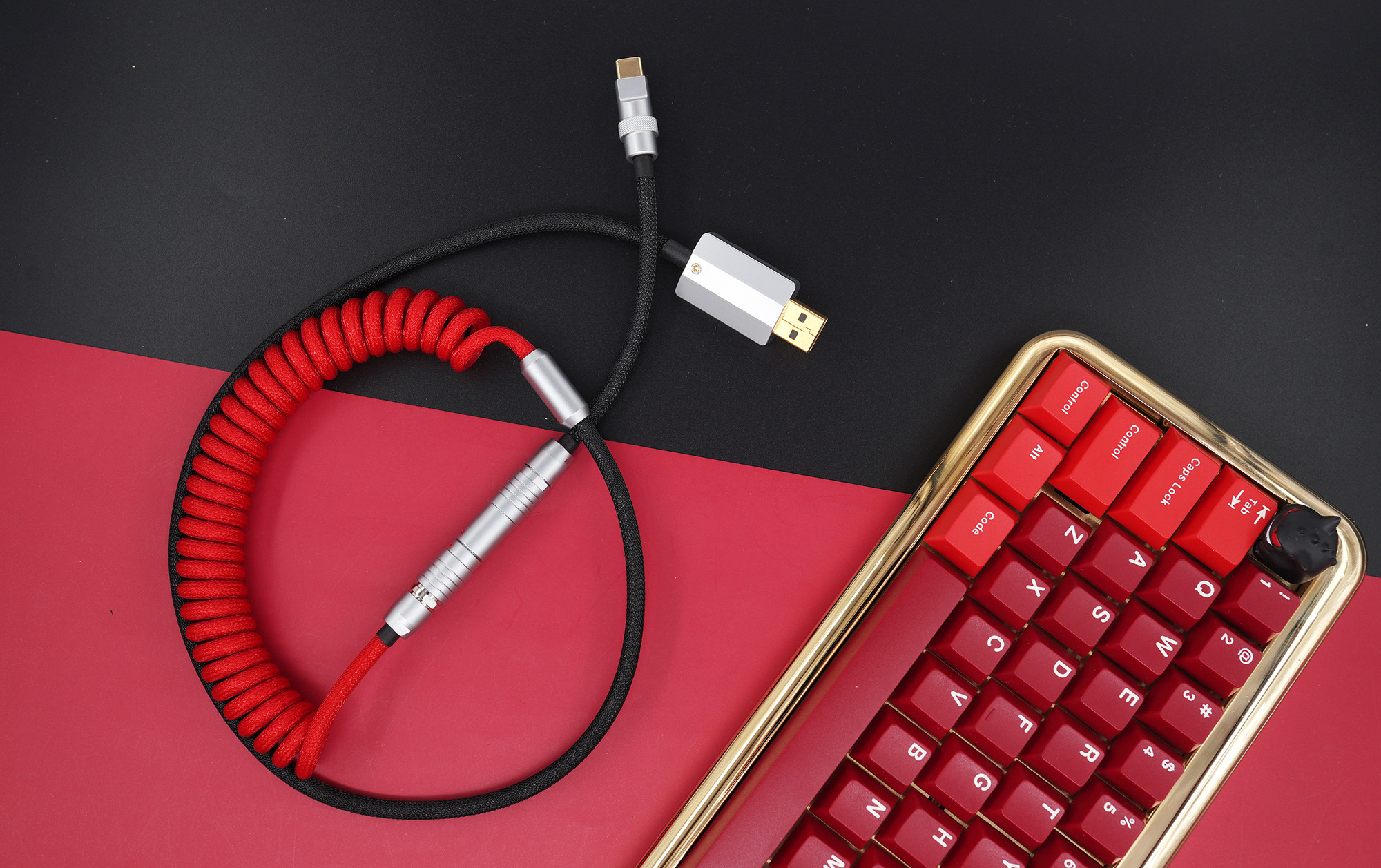 GeekCable Handmade Customized Mechanical Keyboard Data Cable For GMK Theme SP Keycap Line Red And Black Colorway