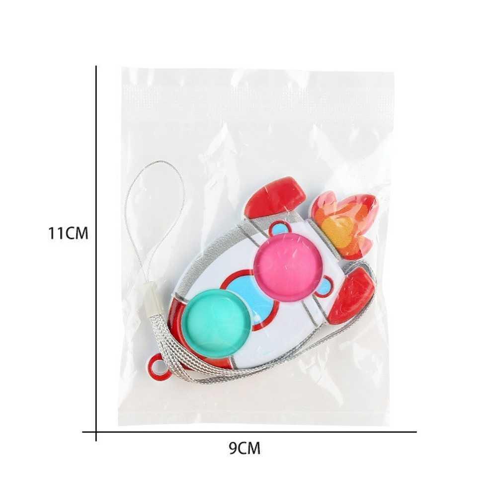 Spacecraft Spaceship Rocket Spaceman Shape Poo-its Fidget Popping Play Toys Kids Space Theme Push Pops UFO Bubbles Popper Key Ring Keychain Party Gift