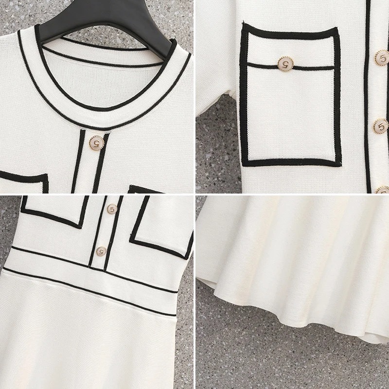 Vintage O Neck Solid Knitted Summer Dresses women plus size 4XL elegant shorts sleeve chic Vestidos Clothes 210522