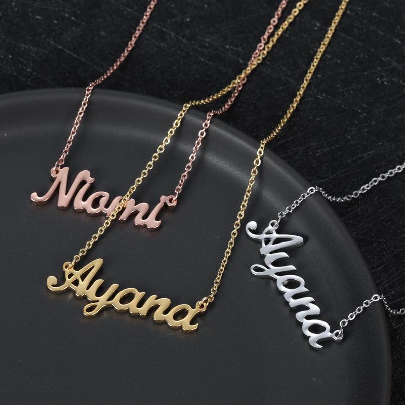Name Necklace, Nameplate Necklaces Custom Stainless Steel, Old English Style Personalized Jewelry Gift