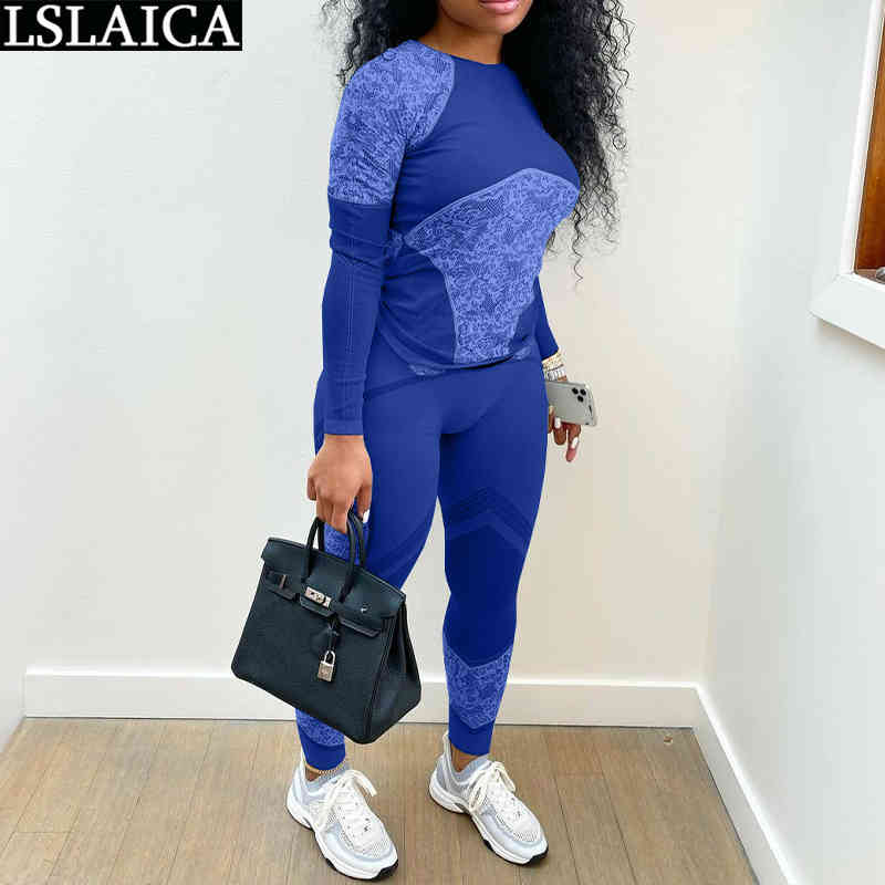 Tracksuit Women O Neck Printing Two Piece Set Straight Sleeve Casual Streetwear Fashion Elastic Waist Dresy Damskie 210520