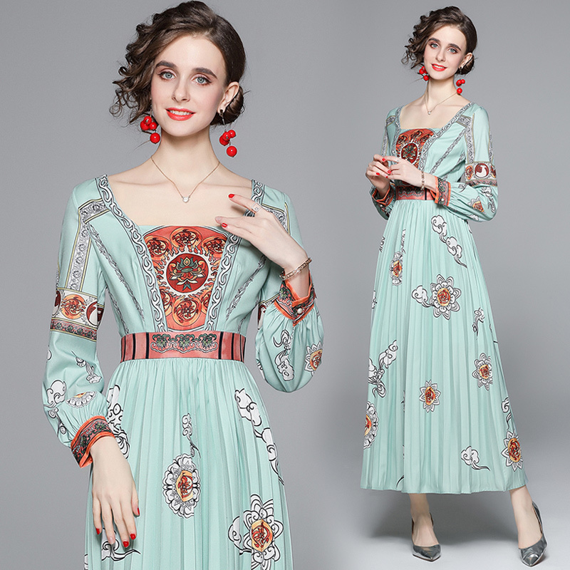 Dropshipping New Summer Fall Green Vintage Floral Print Square Collar Long Sleeve Women Ladies Party Fashion Demure Elegant Temperament Tunic Pleated Dress, Wm6083
Dropshipping New Summer Fall Green Vintage Floral Print Square Collar Long Sleeve Women Ladies Party Fashion Demure Elegant Temperament Tunic Pleated Dress, Wm6083