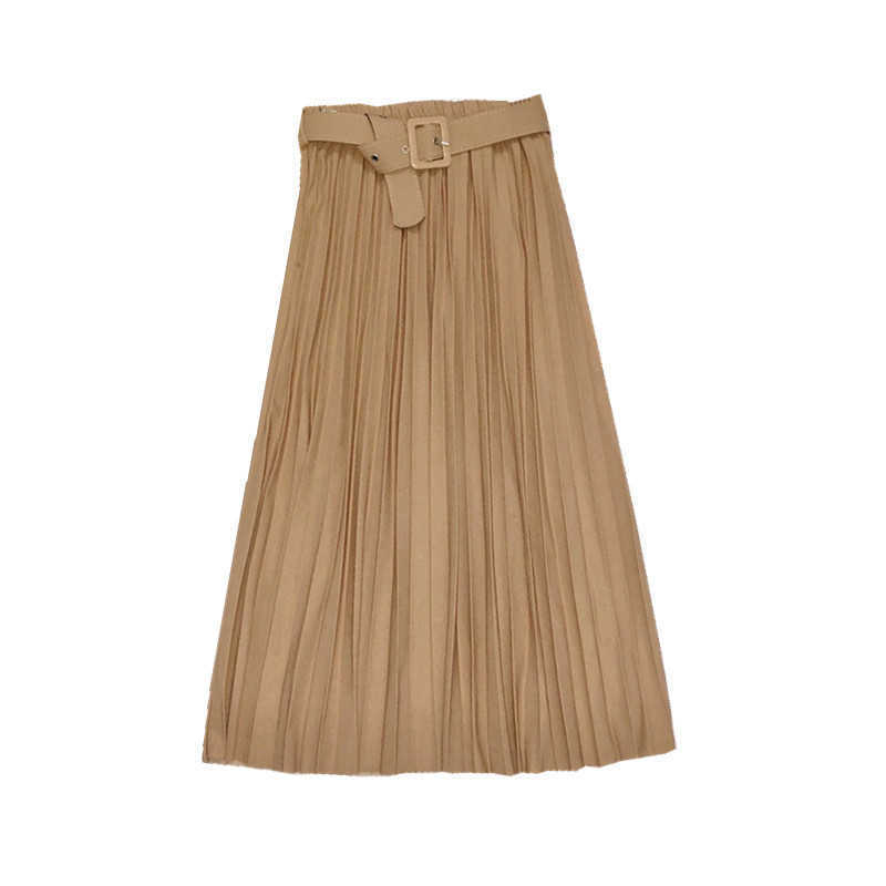 Elegant skirt womens Autumn High-Waisted Pleated Skirt Multicolor Long Commute A- line midi Office Lady 210619
