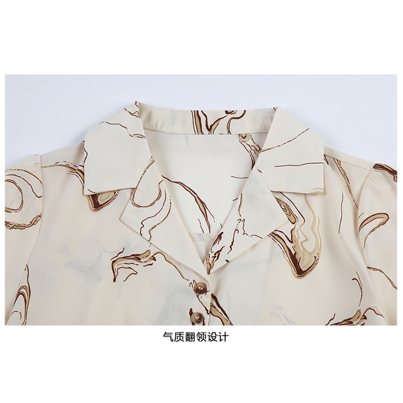 Korean Fashion Clothing Autumn Printed Chiffon Long Sleeve V-Neck Blouse Shirt Woman Blusa Office Shirts 02A 210420