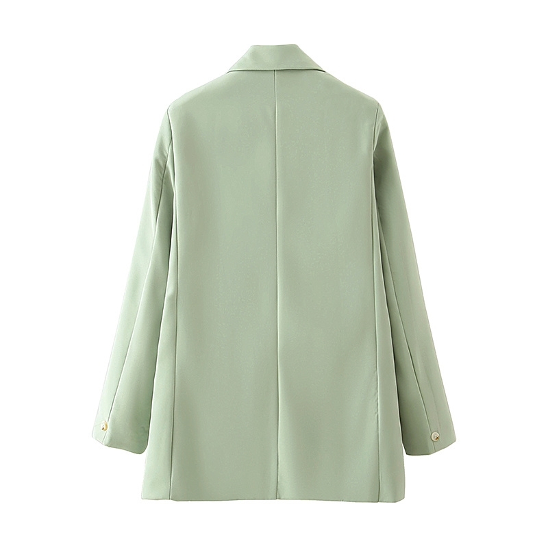 elegant women chic v-neck blazer office ladies pocket jackets casual female full sleeve suits green girls sets 210430