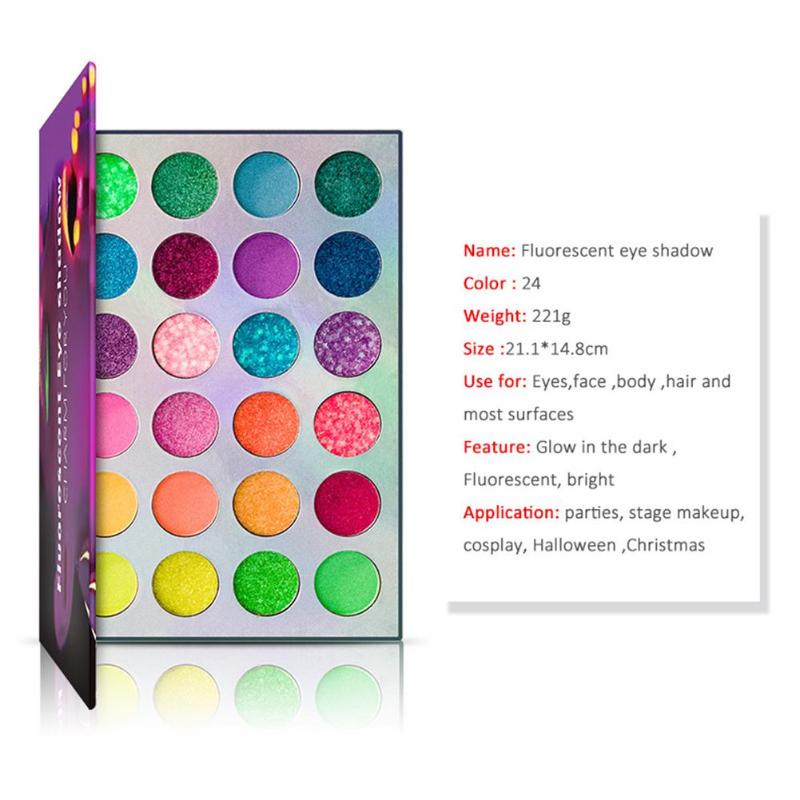 Eye Shadow High Quality 24 Colors Eyeshadow Palette Neon Glitter-Matte Glow In Dark Makeup Halloween Party Clubbing Fluorescent Shadows