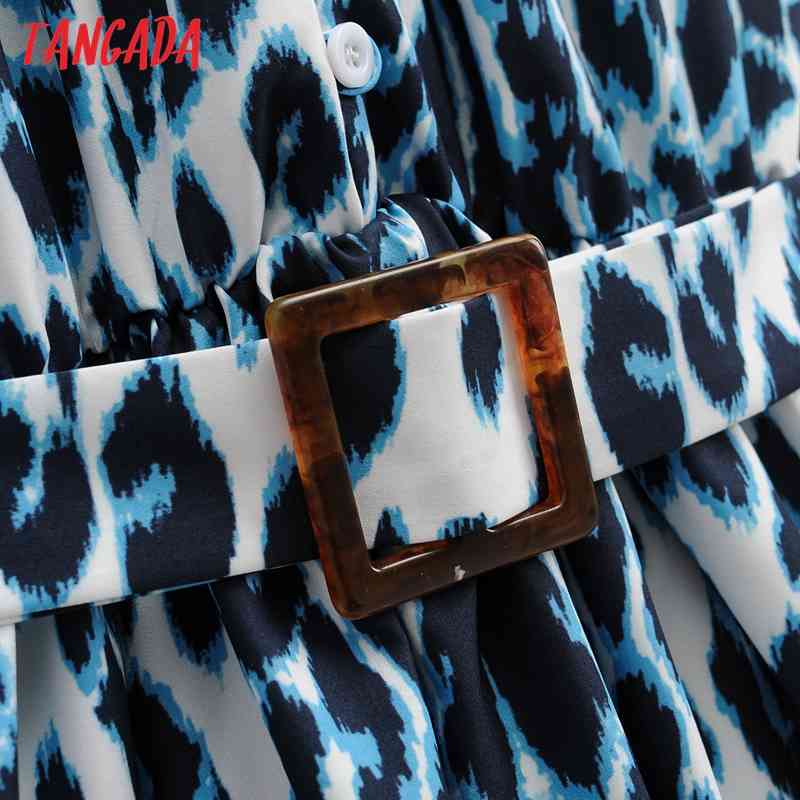 Summer Women Blue Leopard Halter with Belt Sleeveless Ladies Mini Dress Vestidos 1F93 210416