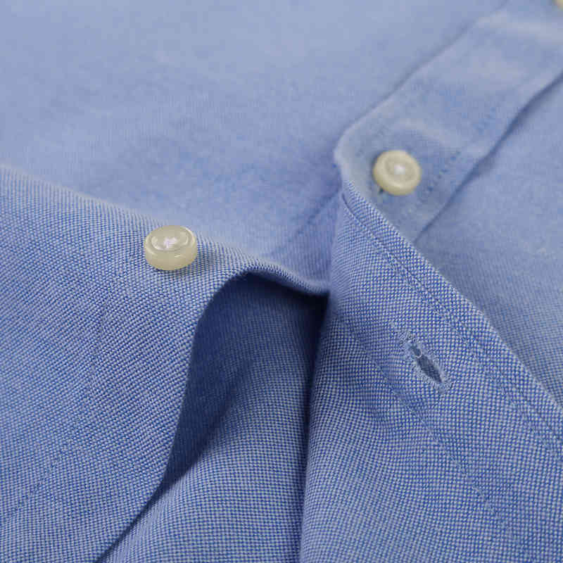 Men's Long Sleeve Oxford Plaid Striped Casual Shirt Front Patch Chest Pocket Regular-fit Button-down Collar Thick Work Shirts 210410