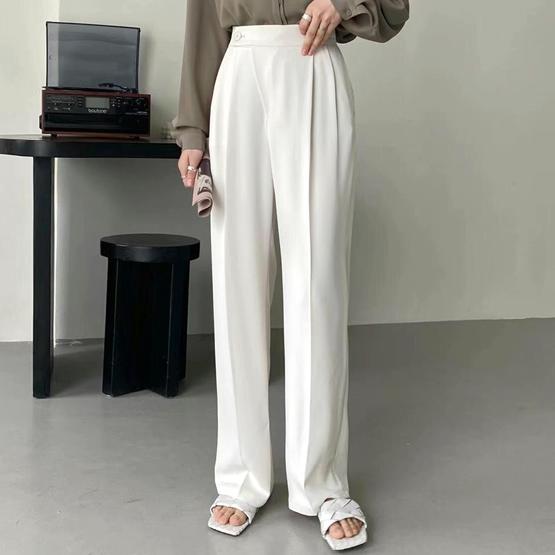 Work Solid Casual Plus Size Pants Straight OL Minimalist Loose All Match High Waist Wide Leg Women Trousers 210421
