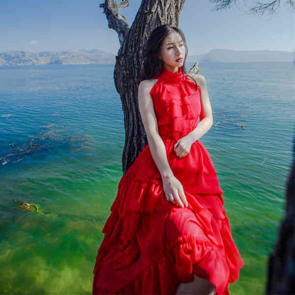 Bohemian Summer Women Holiday Beach Maxi Dress Sexy Off Shoulder Chiffon Ruffles Red Irregula Big Swing Long 210506