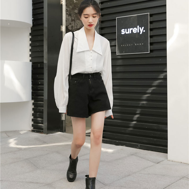 Autumn Fashion Women Lantern Sleeve Loose Korean Blouse Big Turn-down Collar Single-breasted Casual White Shirts M550 210512