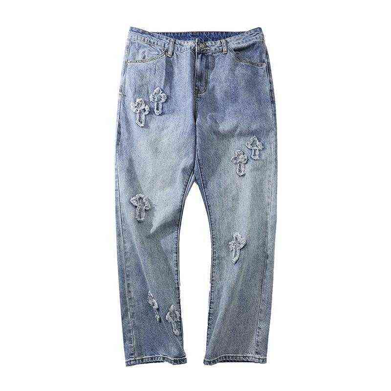 EukaaKa Men Streetwear baggy jeans trousers Cross hip hop Mens Loose Jeans Pants Women oversized Boyfriend Denim 211120