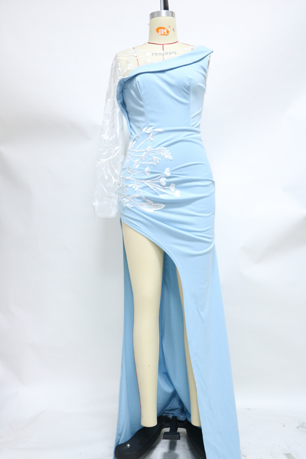 Women Dress Temperament Party es Lace Stitching Wrap Hip Maxi es One Shoulder High Waist Split Sexy 210524