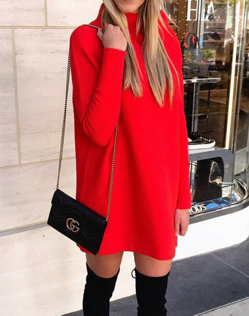 Autumn And Winter Fashion Slim Fitting Crew Neck Long Sleeve Women's Knitting Dress Pullover Street Trend Sweeter Plus Size 210522