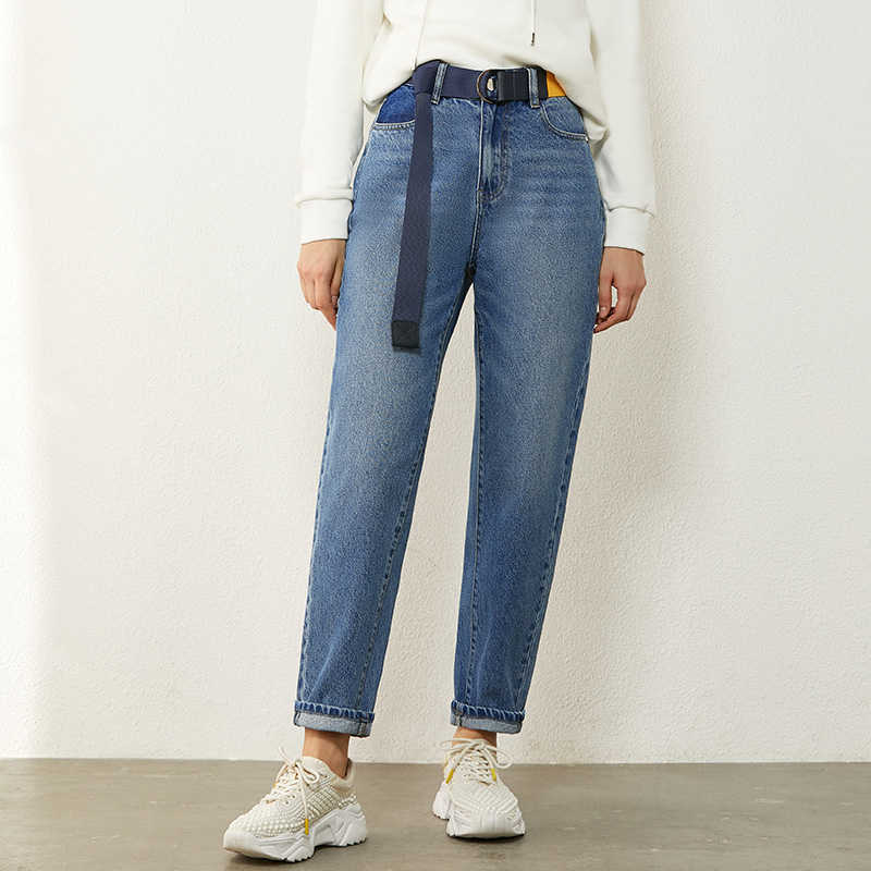 Minimalism Winter Causal Jeans For Women Fashion Cotton High Waist Straight Blue Women's Pants Female Trousers 12070550 210527