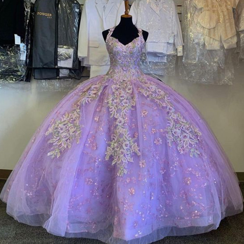 Halter Quinceanera Dresses Lace Applique Sweet 16 Evening Ball Gown Vestido de Fiesta, Custom made from color chart
Halter Quinceanera Dresses Lace Applique Sweet 16 Evening Ball Gown Vestido de Fiesta, Custom made from color chart