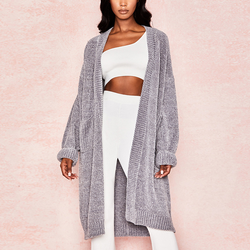 Ponchos and Capes Winter Women's Fashion Gray Haikyuu Plush Knitted Long Cardigan Jacket Women 210422