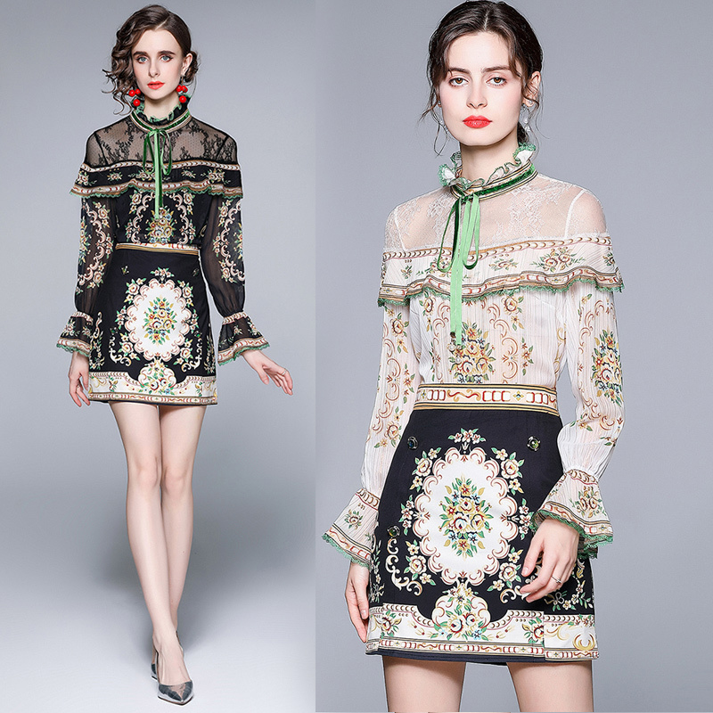 Dropshipping Wholesale Summer Runway 2pcs Women Ladies Sets Vintage Print Voile Patchwork Mock Neck Long Sleeve Tops Shirt Blouse Skirt Suit, White
Dropshipping Wholesale Summer Runway 2pcs Women Ladies Sets Vintage Print Voile Patchwork Mock Neck Long Sleeve Tops Shirt Blouse Skirt Suit, White