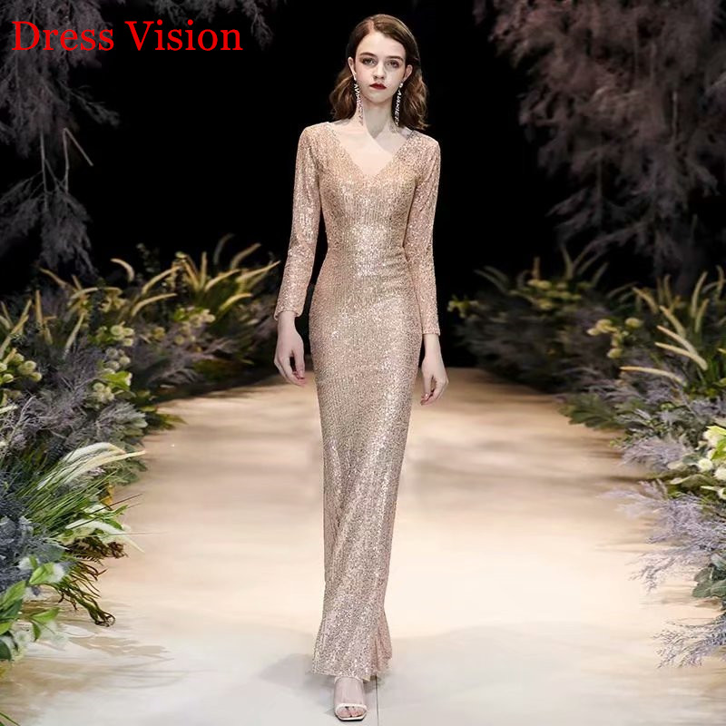 Robe De Soiree New Style Sexy V-Neck Evening Dresses Long Sleeves Sequin Floor Length, White
Robe De Soiree New Style Sexy V-Neck Evening Dresses Long Sleeves Sequin Floor Length, White