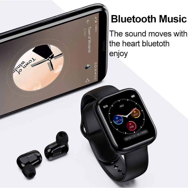 Newest 2 in 1 Smart watch with Earbuds Wireless TWS Earphone X5 Headphone Heart Rate Monitor Full Touch Screen Music Fitness Smart