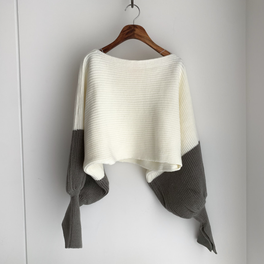 Nomikuma Slash Neck Short High Waist Pullover Sweater Korean Split Batwing Long Sleeve Knitwear Autumn Winter Pull Femme 6C856 210427