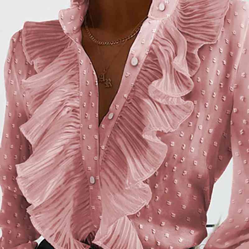 Nomikuma Ruffle Patchwork Elegant Women Blouse Causal Flare Long Sleeve Stand Neck Blusas Femme New Korean Shirt 6E264 210427