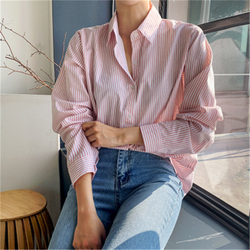 Casual Shirts Streetwear Gentle OL All Match Chic Striped Women Loose Fashion Brief Geometric Clothe Blouses 210421