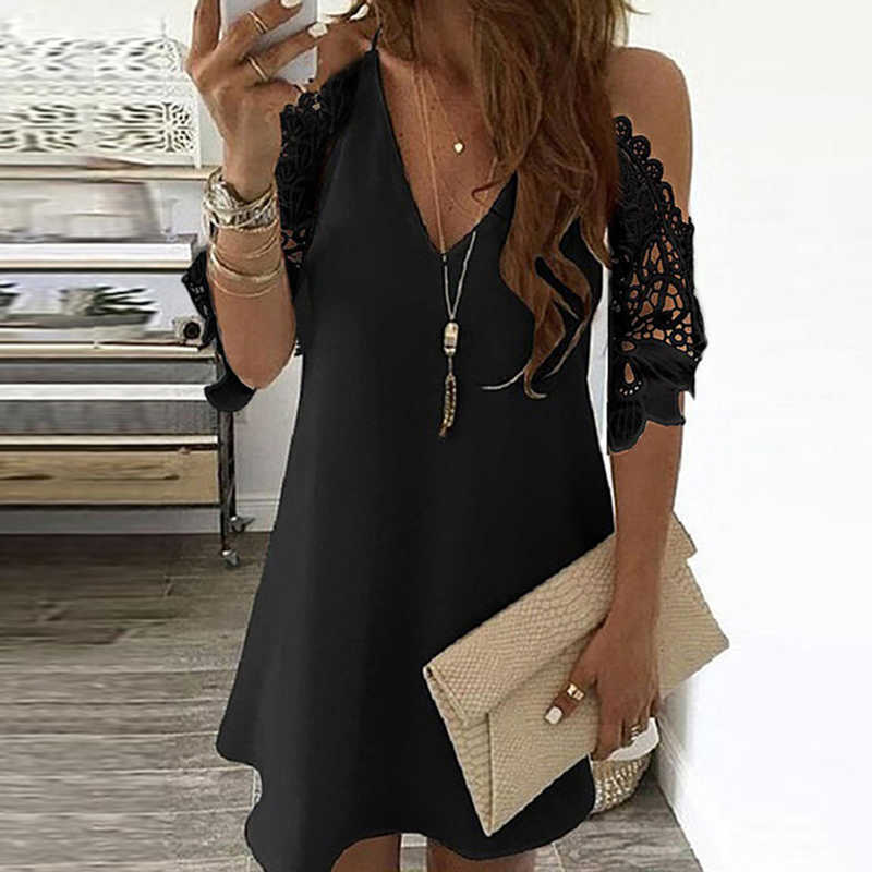 Elegant Off Shoulder Lace Beach Dress 5XL Women Sexy V Neck Floral Print Dress Casual Short Sleeve A-Line Dress Vestidos KZ001 210630