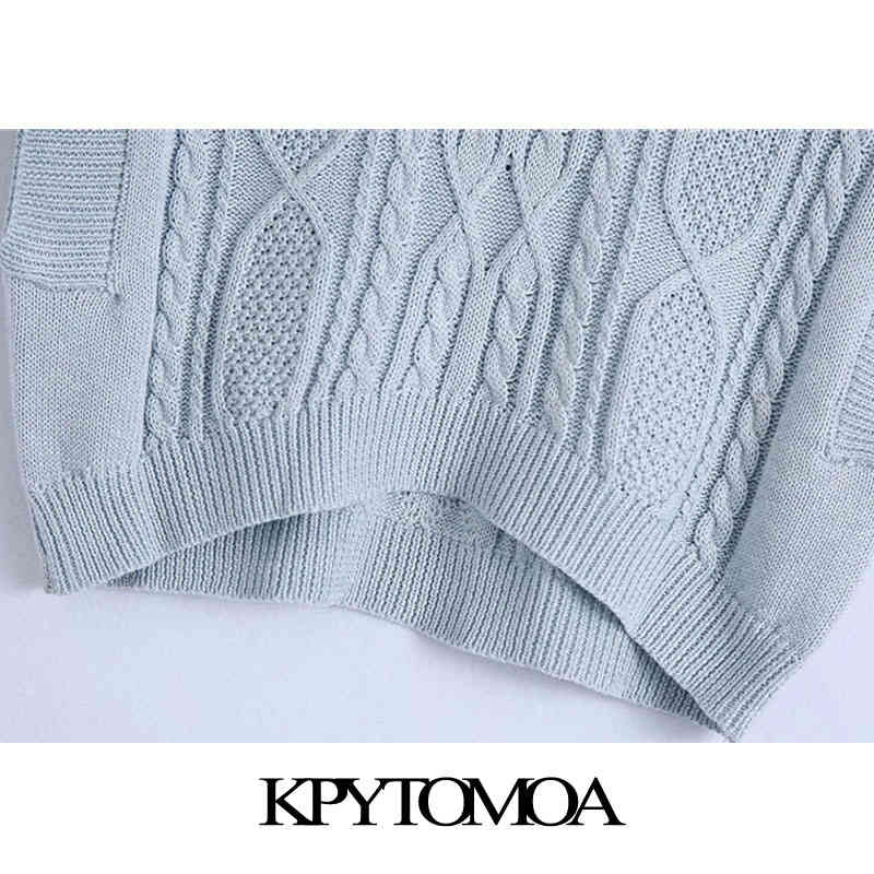 Women Fashion With Cable-knit Cropped Knit Vest Sweater O Neck Sleeveless Female Waistcoat Chic Tops 210420