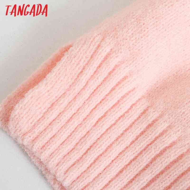 Women Pearl Buttons Pink Short Style Vintage Jumper Lady Fashion Knitted Cardigan Coat 3N20 210416