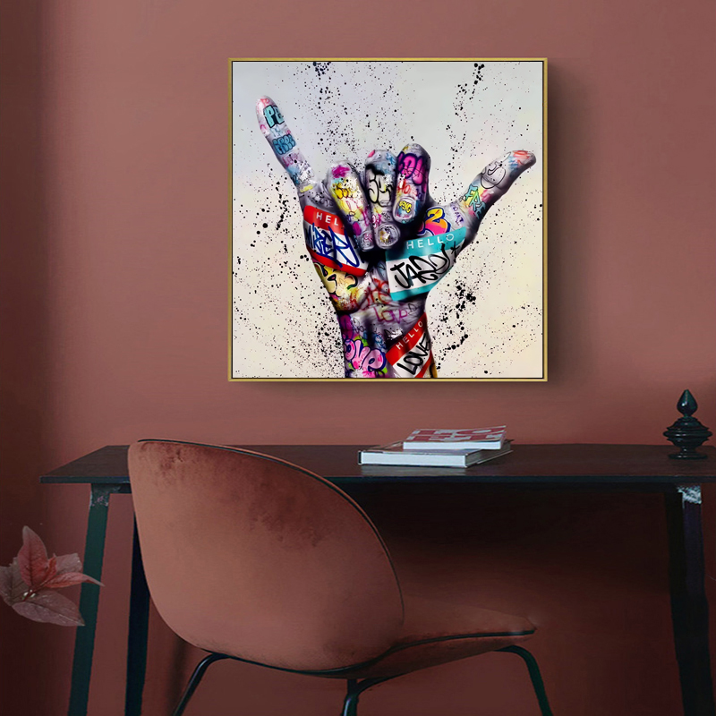 Victory Gesture Wall Decor Graffiti Art Canvas Painting Inspirational Posters and Prints on The Wall Art Picture for Living Room