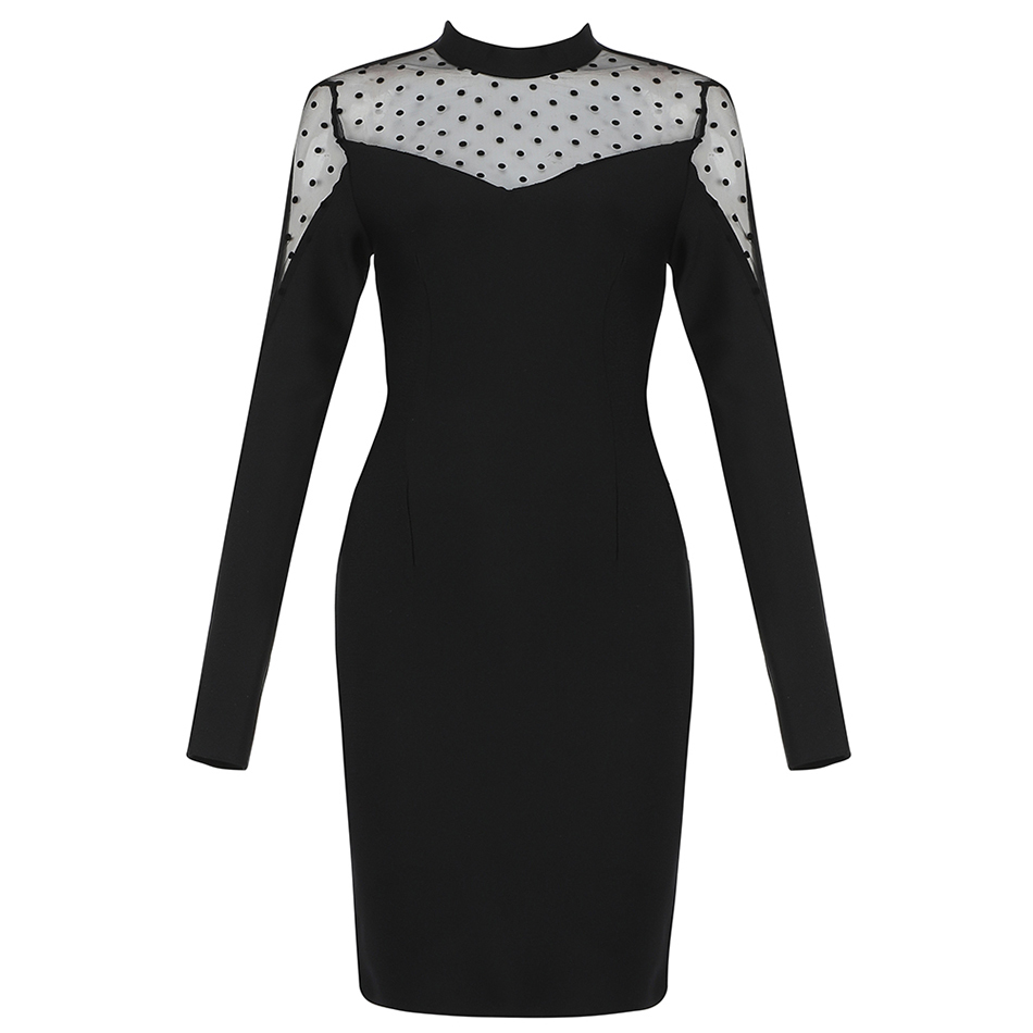 Free Sexy Polka Dot Lace Bandage Dress Women O-neck Long Sleeve Bodycon Club Night Party Mini Vestidos 210524