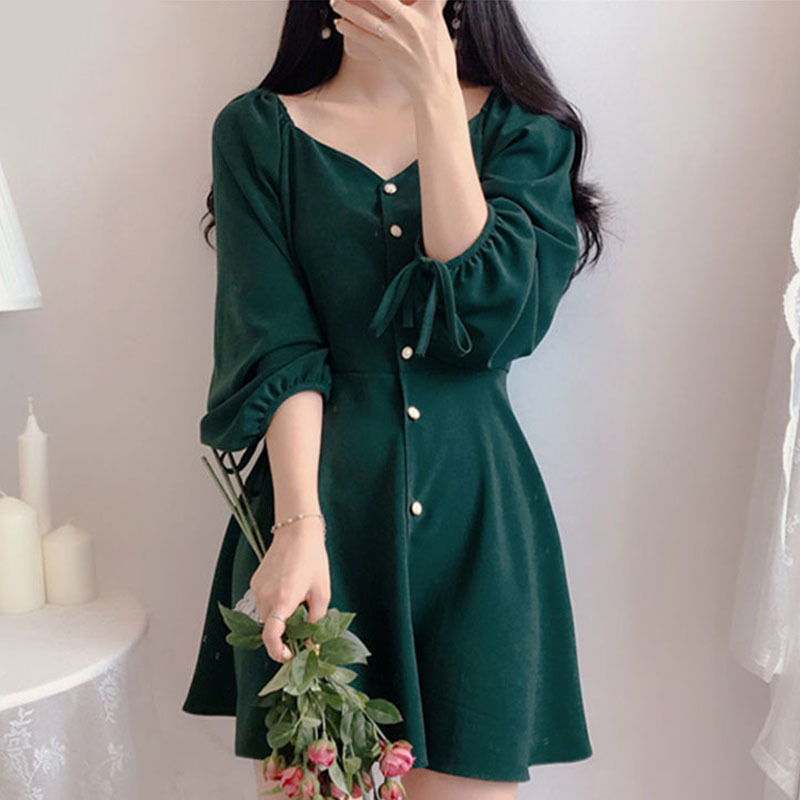 Autumn Long Sleeve Sweet Word collar Dress A Line es Women Fashion Japanese Style Party Mini Button Vintage 9819 210518